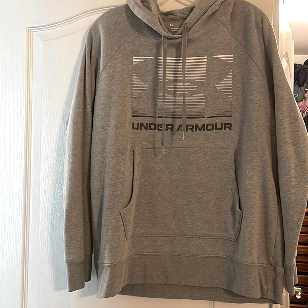 Under Armour grey hoodie. Somewhat oversized and comfy.